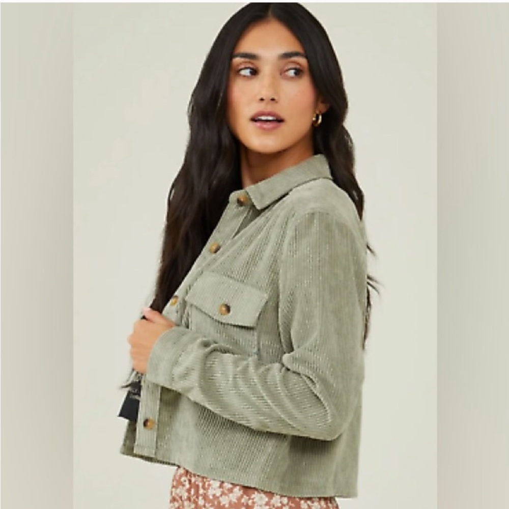 Altar’d State Corduroy Cropped Button Down Long Sleeve Relaxed Fit Shirt Jacket